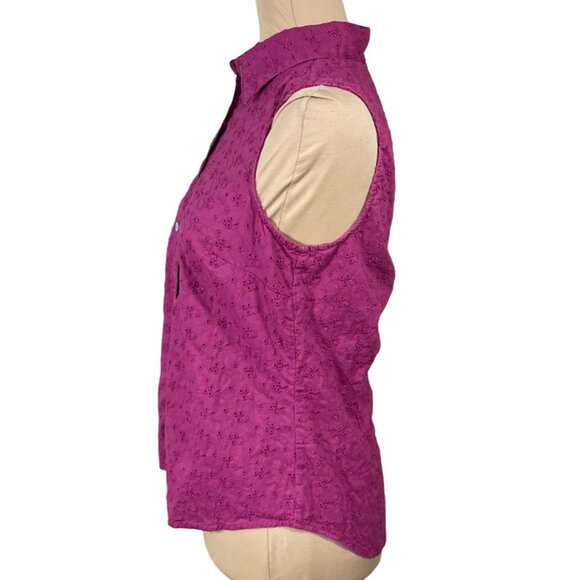 Charter Club Y2K Sleeveless Blouse Top Magenta Size 8 Eyelet Button Front - Picture 2 of 6